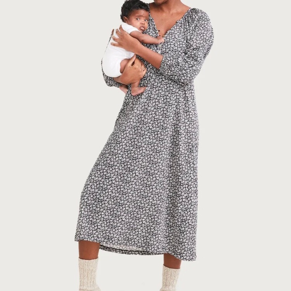 Hatch Collection Organic Cotton Nursing Night Dress in Black Floral